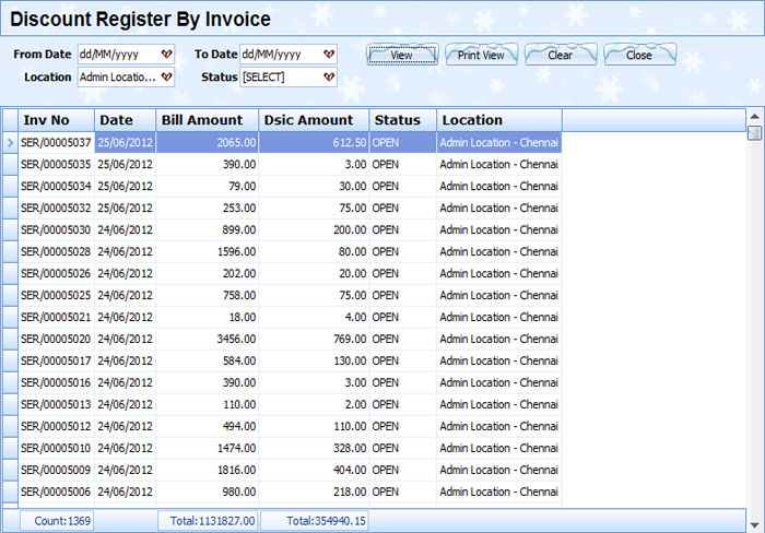 Discount Register by Invoice